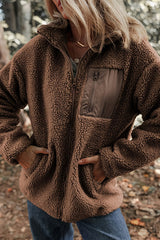 Solid Color Faux Cashmere Zip-up Pocket Casual Jacket