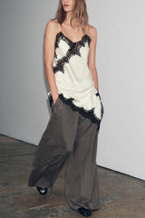 Satin Lace Trim V-neck Asymmetrical Hem Slip Mini Dress