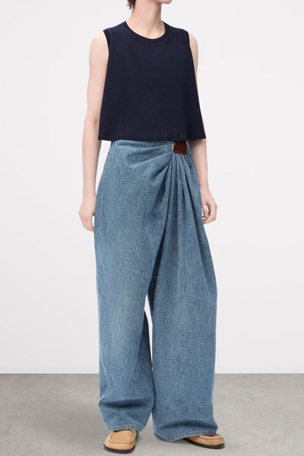 Stylish Pleated Casual Pocket Wide-leg Jeans