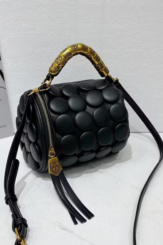 Cylindrical Classic Button Handmade Shoulder Bag