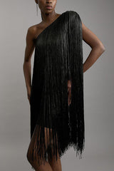 Fashion One-shoulder Slim-fit Elegant Tassel Mini Dress