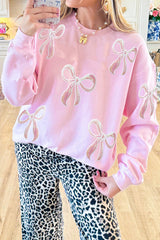 Christmas Sequined Bow Crew Neck Long-sleeved Loose Sweatshirt