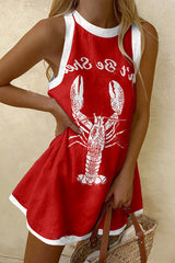 Lobster Print Sleeveless Resort Mini Dress