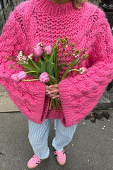 Solid Color Loose Round Neck Long Sleeve Casual Knitted Sweater