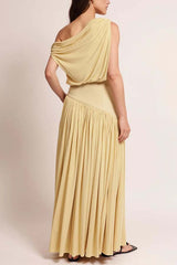 Gwen Soft Knit Fabric Off Shoulder Ruched Detail Drape Maxi Dress