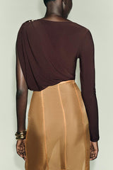 After Party Energy Brooch Detail One Sleeve Ruched Drape Stretch Bodysuit