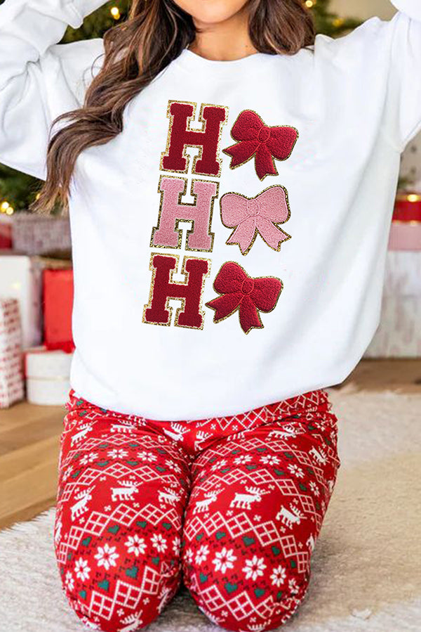 Christmas Letter Bow Loose Casual Long-sleeved Sweatshirt