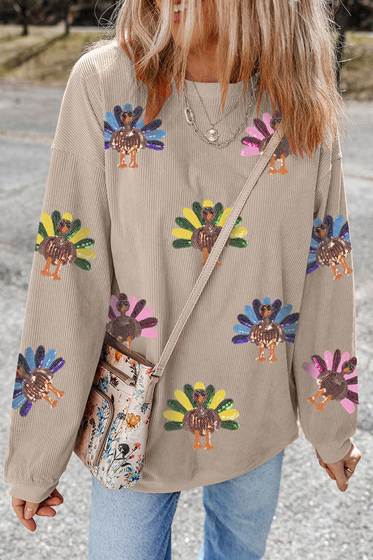 Colorful Turkey Sequin Print Loose Long-sleeved Sweatshirt