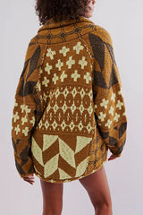 Unique Pattern Lapel Loose Long-sleeved Knitted Sweater