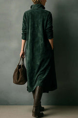 Solid Color Loose Suede Long-sleeved Casual Midi Dress