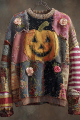 Halloween Print Loose Round Neck Long Sleeve Casual Sweatshirt