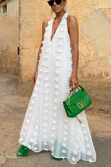 Island Nights Flower Decor V-neck Halter Maxi Dress