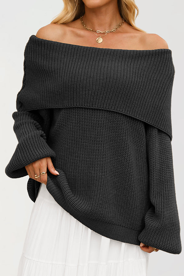 Solid Color Loose Off-shoulder Long-sleeved Casual Knit Sweater