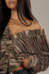 Fashionable Mixed Color Loose V-neck Casual Knit Cardigan