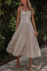 Parisian Nights Applique Butterfly Tulle Lace-up Back Midi Dress