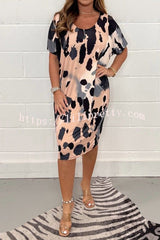 Printed Crew Neck Oversized Multicolor T Bar Dress