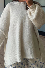 Solid Color Loose Long-sleeved Round Neck Knitted Split Sweater