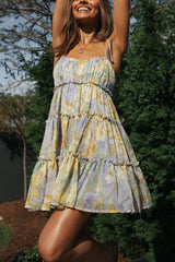 Capri Kisses Floral Tiered Ruffle Smocked Back Slip Mini Dress