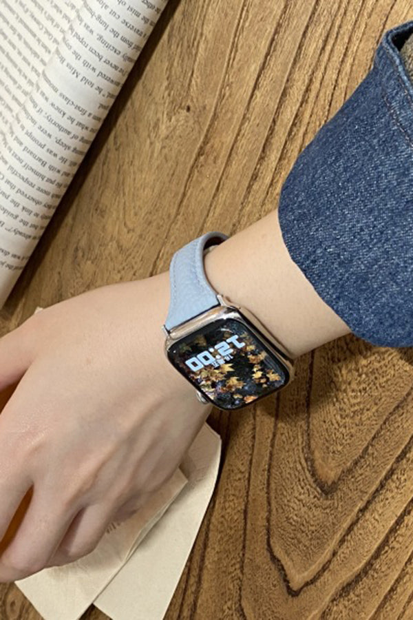 Fashionable Genuine Leather Lychee Pattern Double C Magnetic Buckle Watch Strap