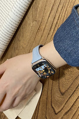 Fashionable Genuine Leather Lychee Pattern Double C Magnetic Buckle Watch Strap