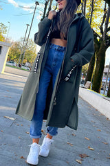Fashionable and Casual Hooded Zipper Pocket Loose Long Coat
