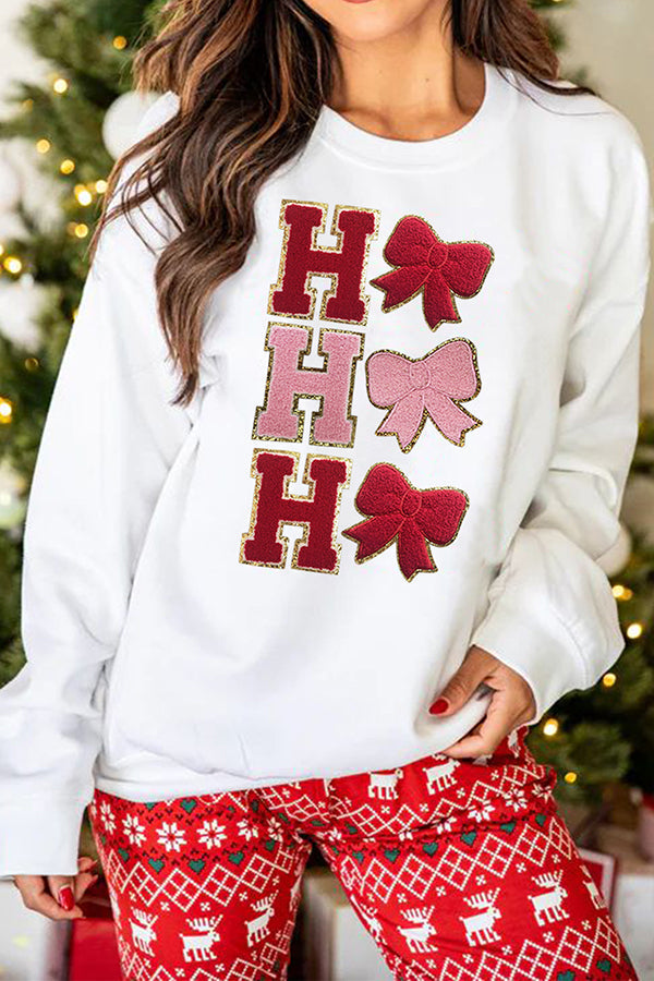 Christmas Letter Bow Loose Casual Long-sleeved Sweatshirt