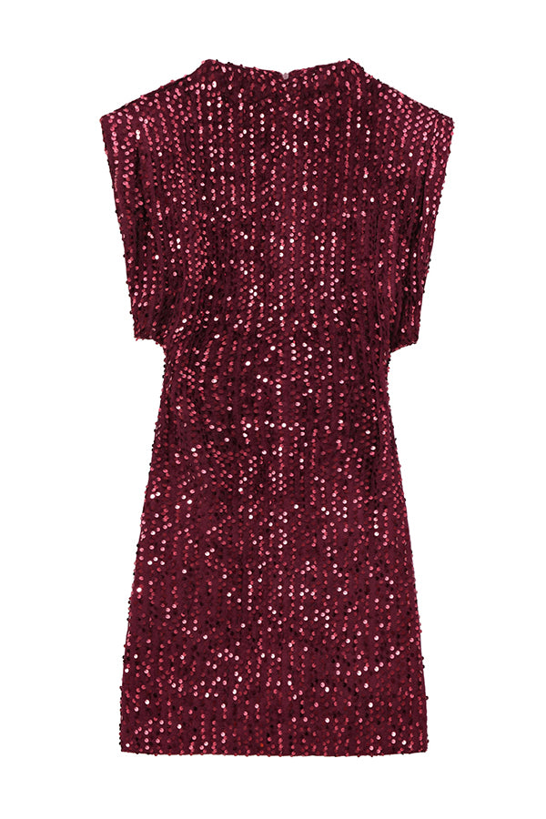 Fashionable Sequined Round Neck Sleeveless Slim-fit Mini Dress