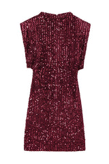 Fashionable Sequined Round Neck Sleeveless Slim-fit Mini Dress