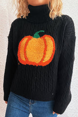 Halloween Pumpkin Knitted Turtleneck Casual Loose Sweater