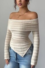 Elegant Off Shoulder Long-sleeved Slim-fit Knit Top