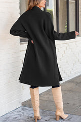Solid Color Long-sleeved Casual Loose Pocket Mid-length Cardigan