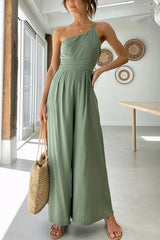 Angela One Shoulder Two Thin Straps Wige Leg Jumpsuit