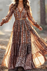 Bohemian V-neck Long-sleeved Holiday Maxi Dress