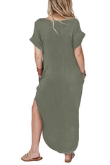 Independence Day Printed Casual Short Sleeve Pocket Loose Midi Dress