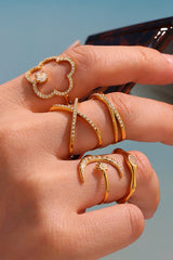 Elegant Super-shiny Zircon Star and Moon Irregular Geometric Ring