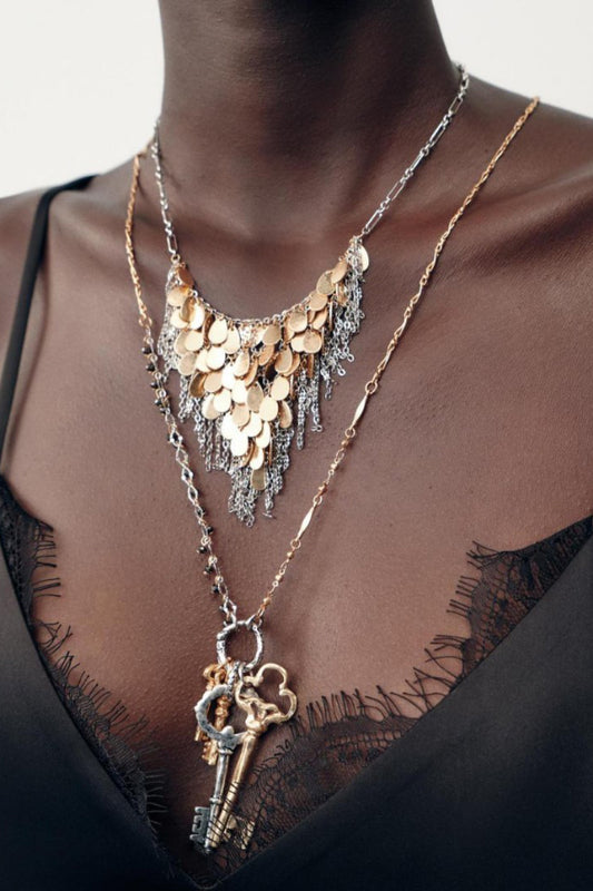 Fashionable Sequined Tassel Key Multi-layer Exaggerated Necklace