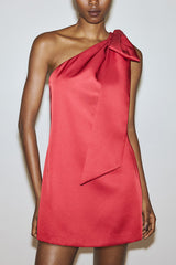 Perfect Holiday Date Oversized Bow Detail One Shoulder H-line Mini Dress