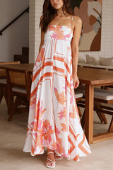 Botanical Print Halter Square Neck Pleated Loose Maxi Dress