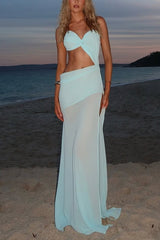 Sexy Halter Waist-baring Backless Lace-up High-slit Maxi Dress