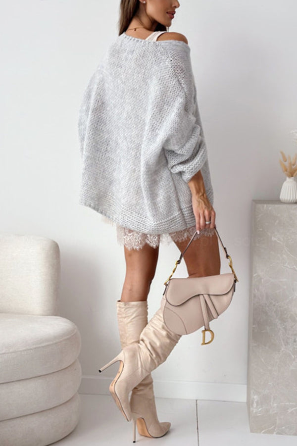 Solid Color Loose V-neck Casual Knitted Sweater