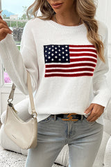 Flag Pattern Knitted Casual Crewneck Long Sleeve Sweater