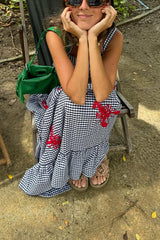 Funny Suer Plaid Lobster Print Square Neck Layered Maxi Dress