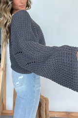 Solid Color Hollow Loose Round Neck Bat Sleeve Knitted Sweater