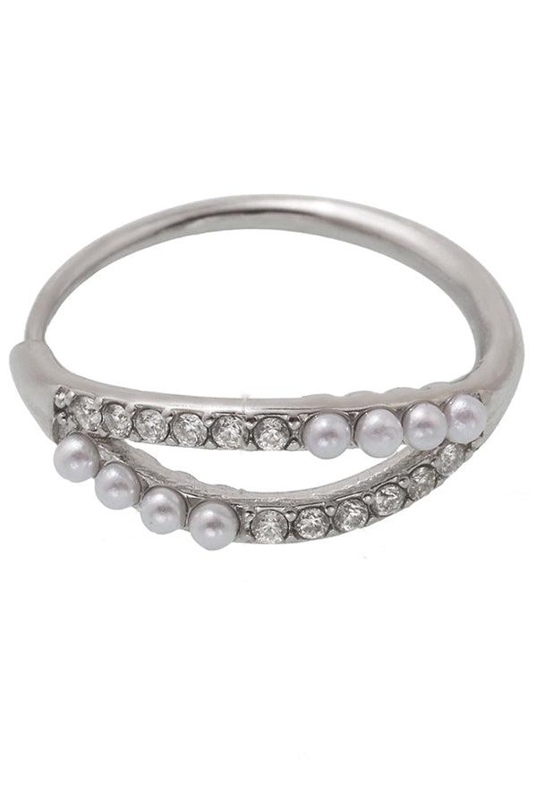 Fashionable Double-layer Inlaid Rhinestone Pearl Ring