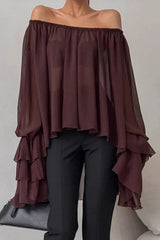 Solid Color Chiffon Off-shoulder Long-sleeved Loose Cover-up Top