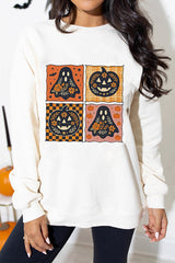 Halloween Pumpkin Print Loose Long-sleeved Casual Top
