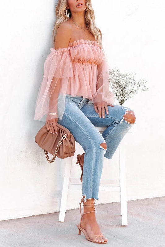 Viana Off The Shoulder Tulle Blouse