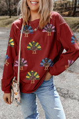 Colorful Turkey Sequin Print Loose Long-sleeved Sweatshirt