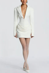 Solid Color Slim-fit V-neck Elegant Draped Formal Mini Dress