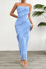 Solid Color Sexy Off-shoulder Slim Back Slit Maxi Dress